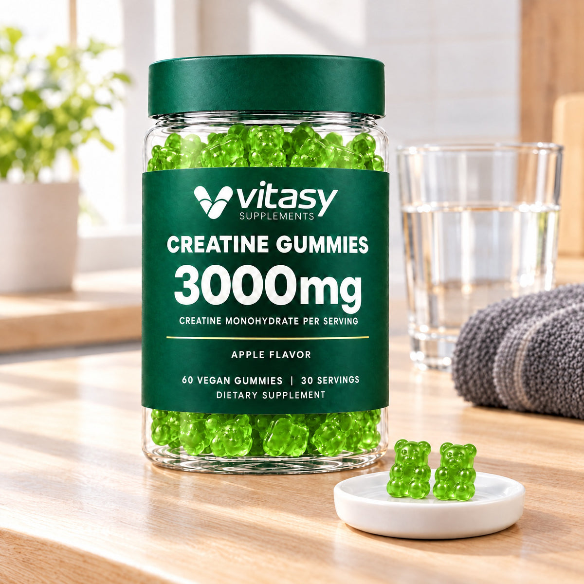 Vitasy Creatine Gummies jar, Apple flavor