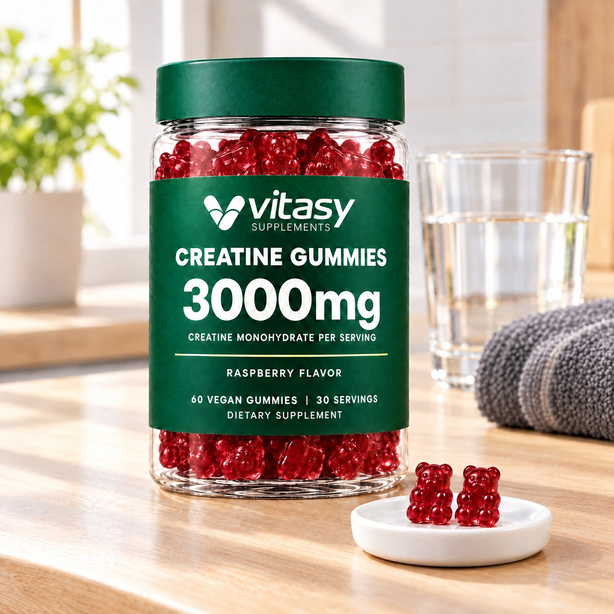 Vitasy Creatine Gummies jar, Raspberry flavor