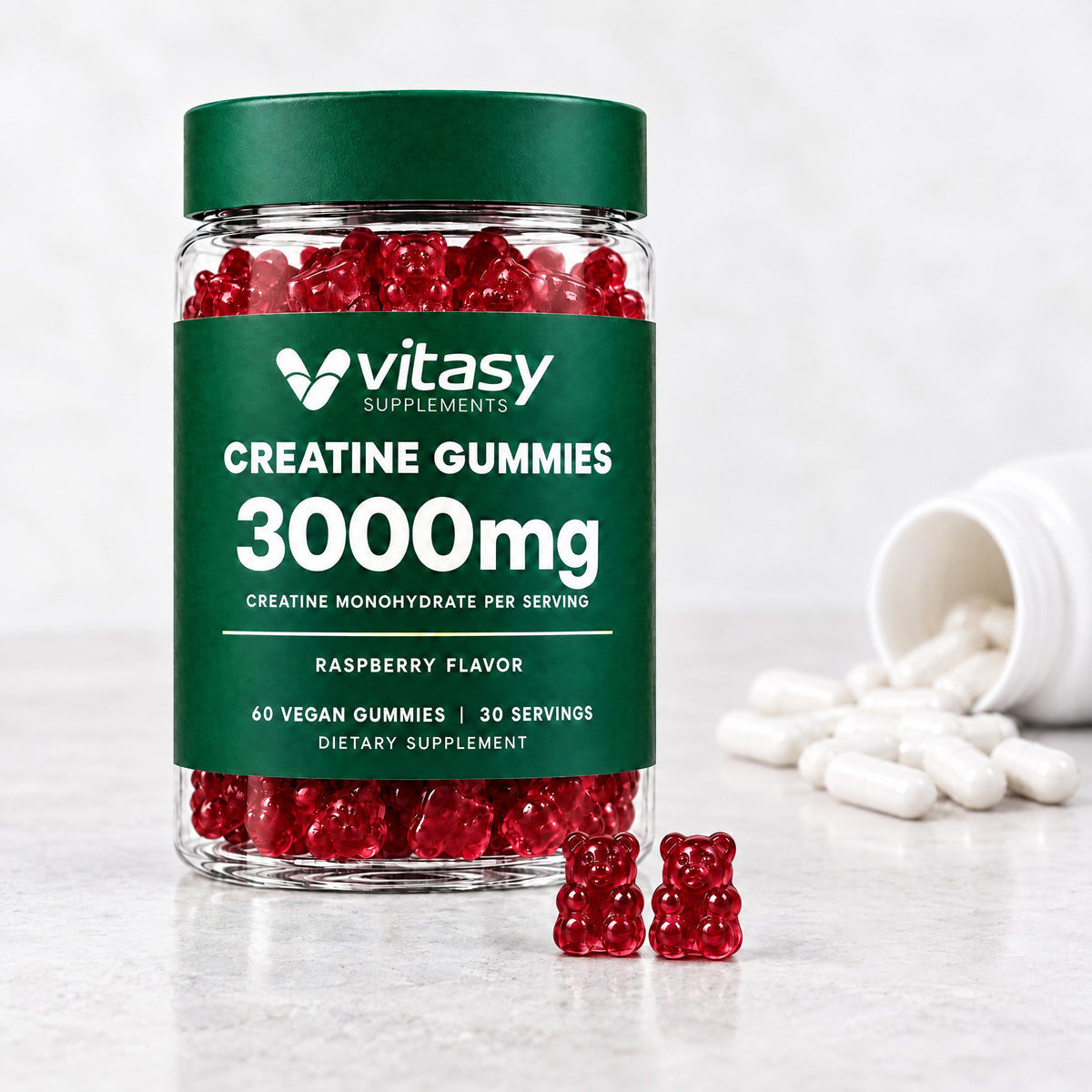 Vitasy Creatine Gummies jar, Raspberry flavor