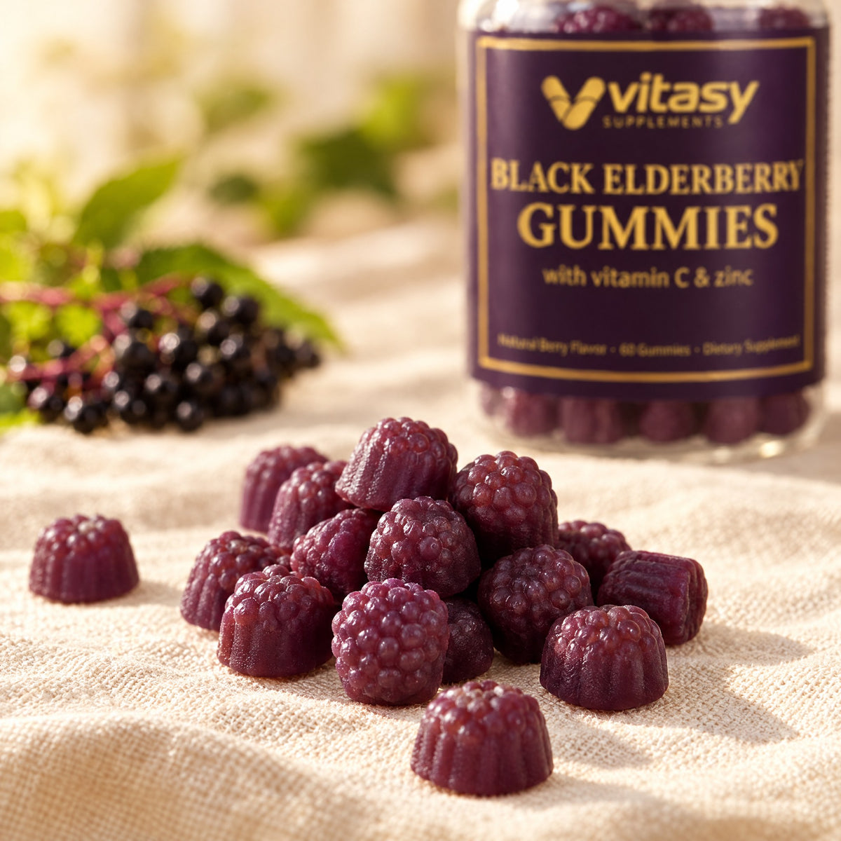 Elderberry Gummies Instead of Syrup - No Spoon, No Mess - 150mg Elderberry Extract + 100mg Vitamin C per 2 Gummies, 60 Gummies