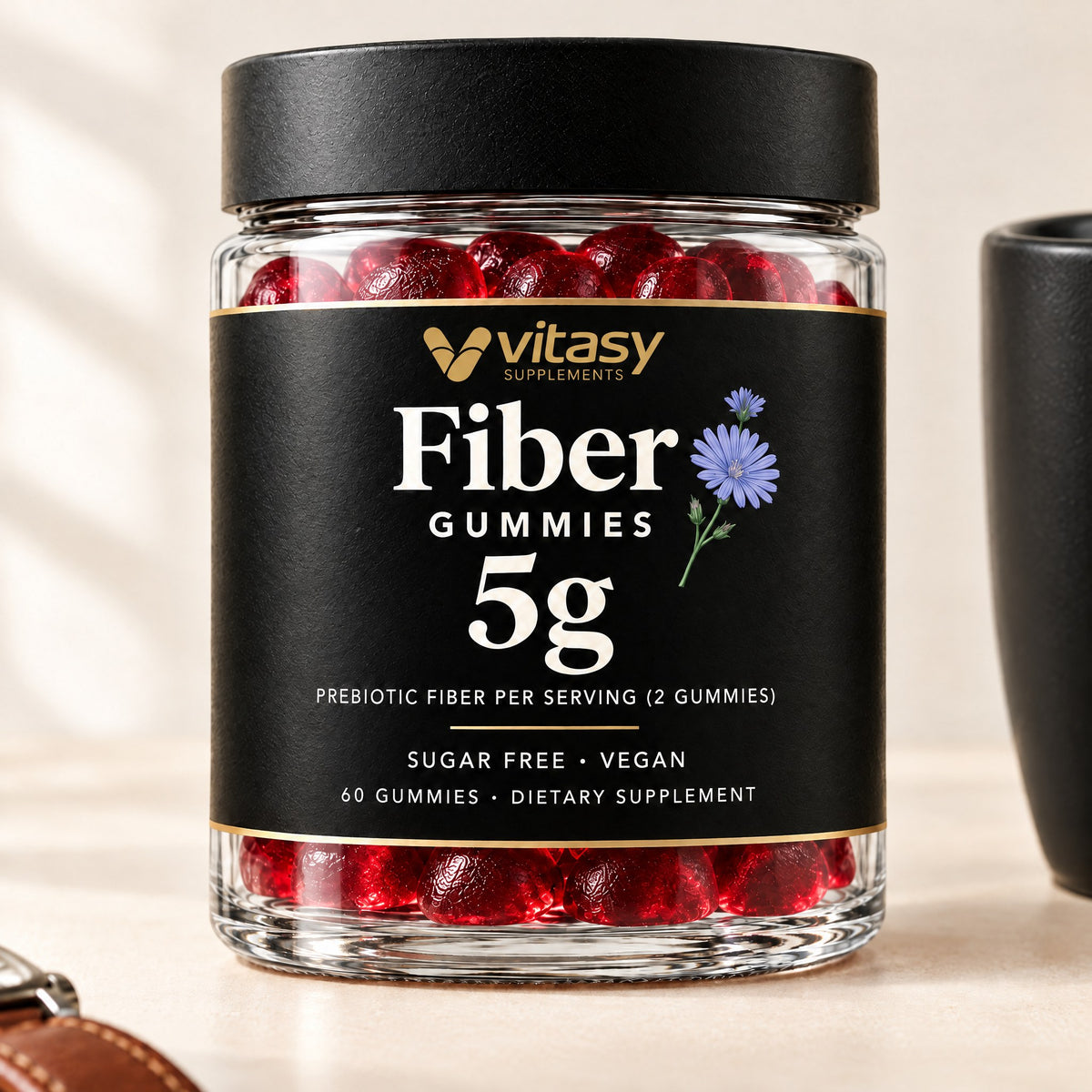 Fiber Gummies for Men - 5g Chicory Root Fiber per 2 Gummies, No Powder to Mix, Sugar Free, Vegan, 60 Count