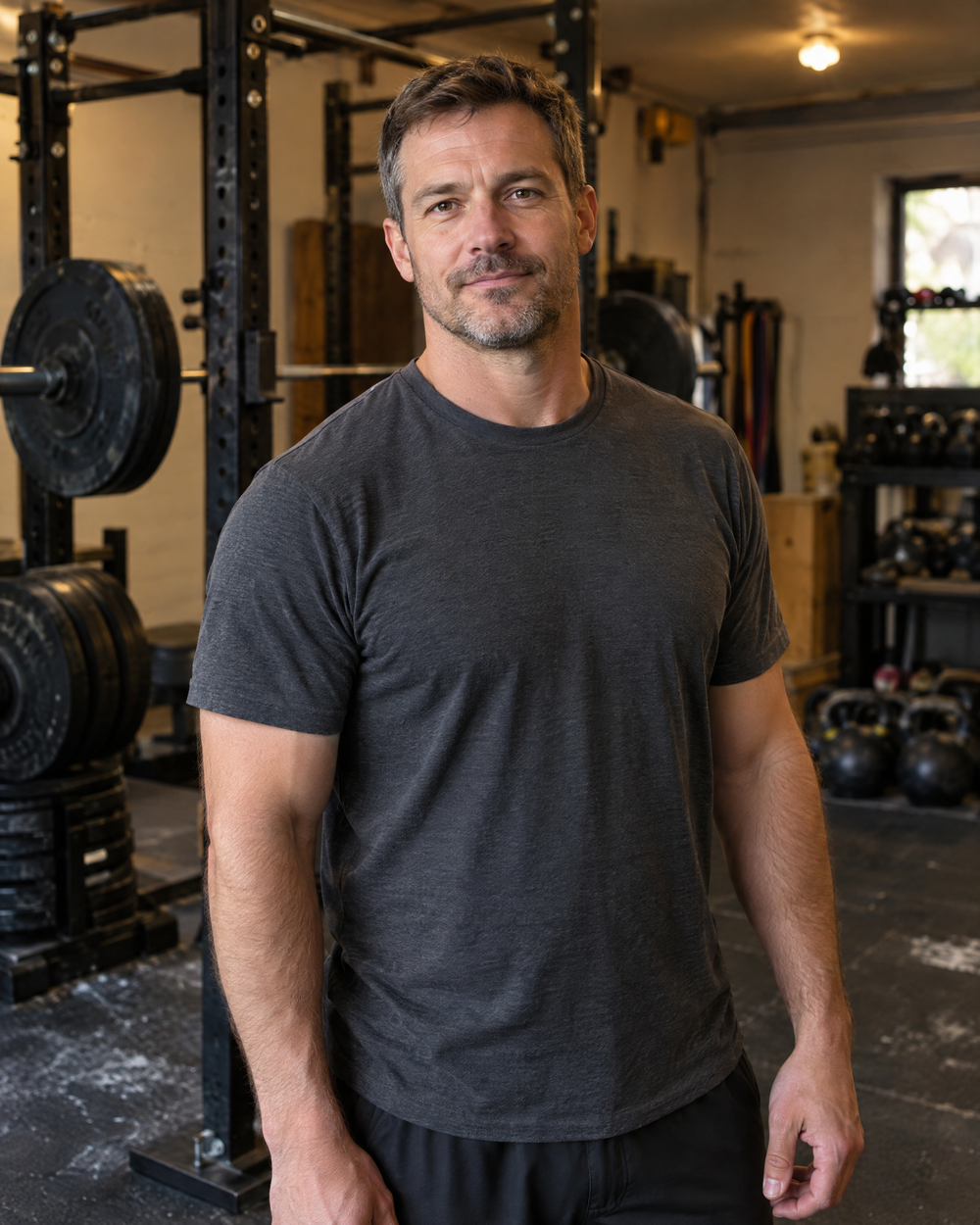 Strength coach in his garage gym