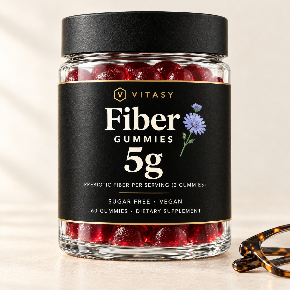 Vitasy Fiber Gummies jar, Strawberry flavor