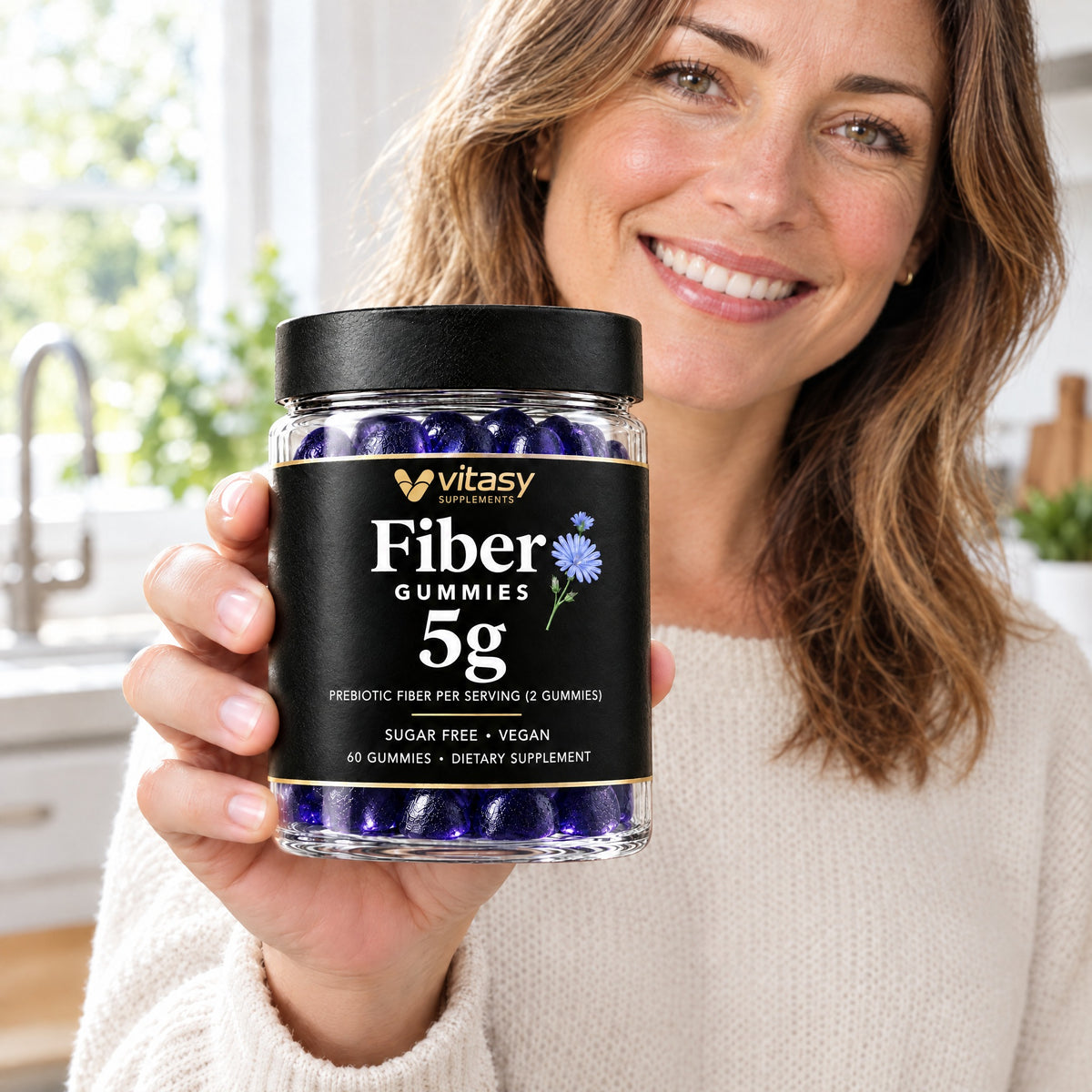 Vitasy Fiber Gummies jar, Blueberry flavor