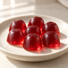 Ruby-red Vitasy fiber gummies close-up
