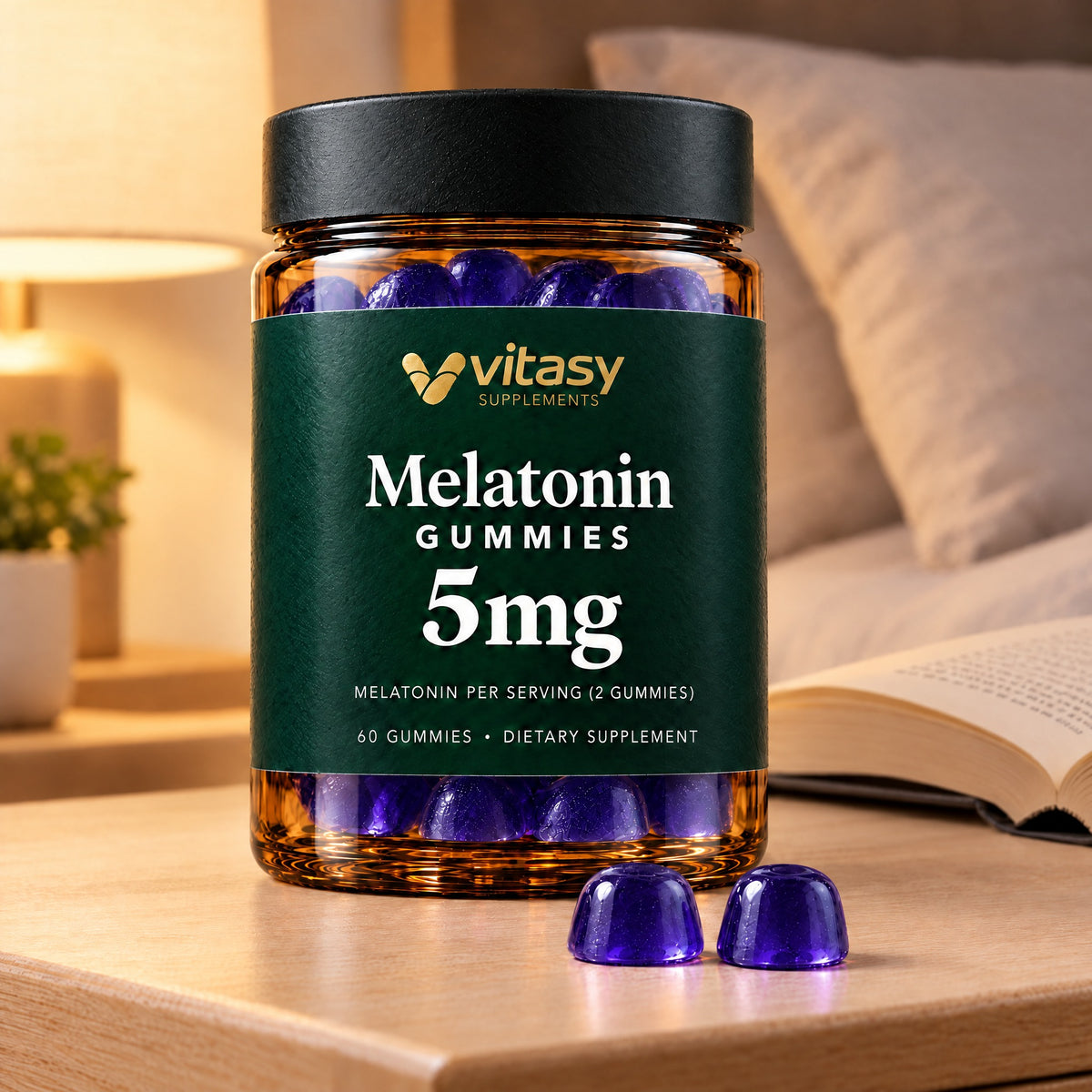 Vitasy Melatonin Gummies jar, Blueberry flavor