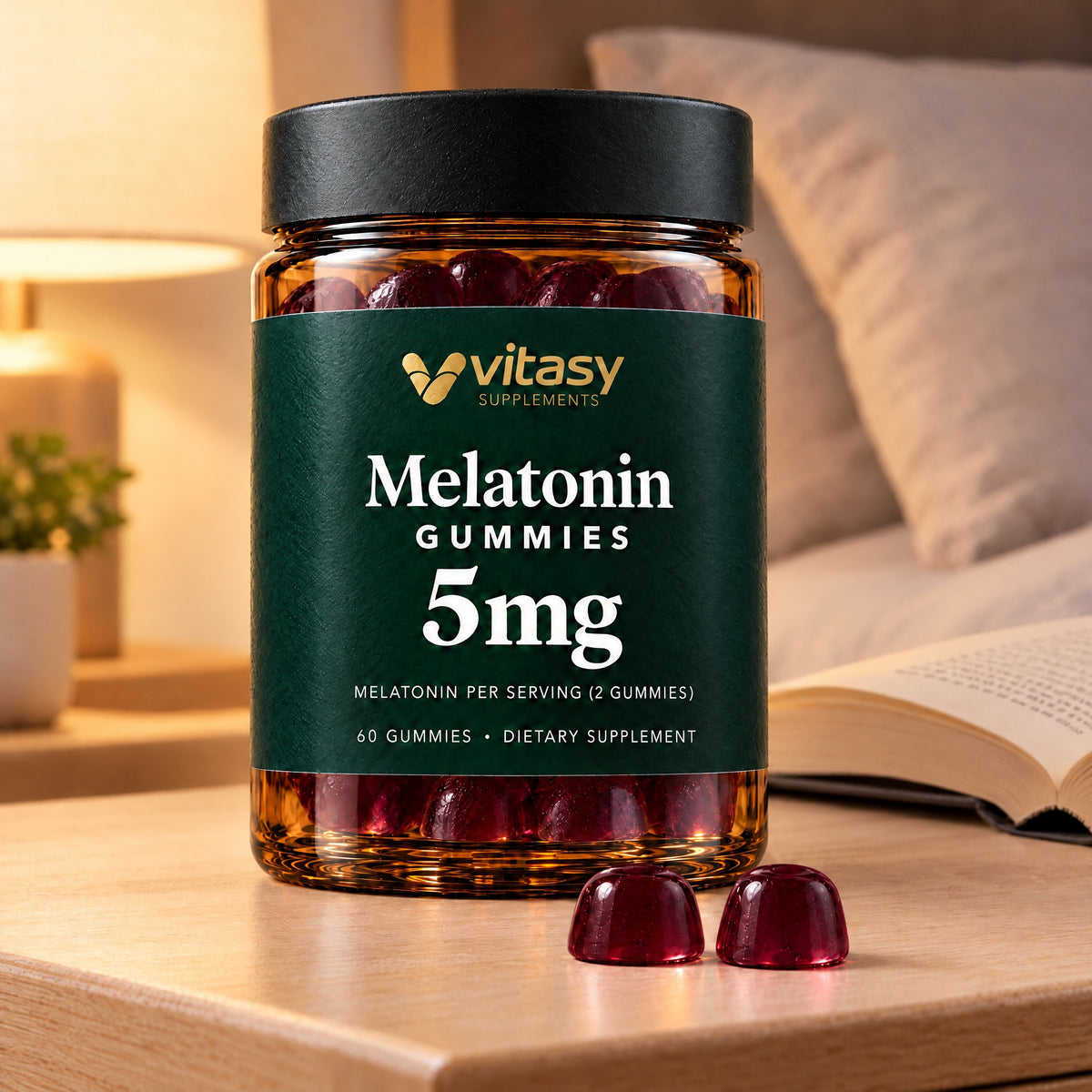 Vitasy Melatonin Gummies jar, Cherry flavor