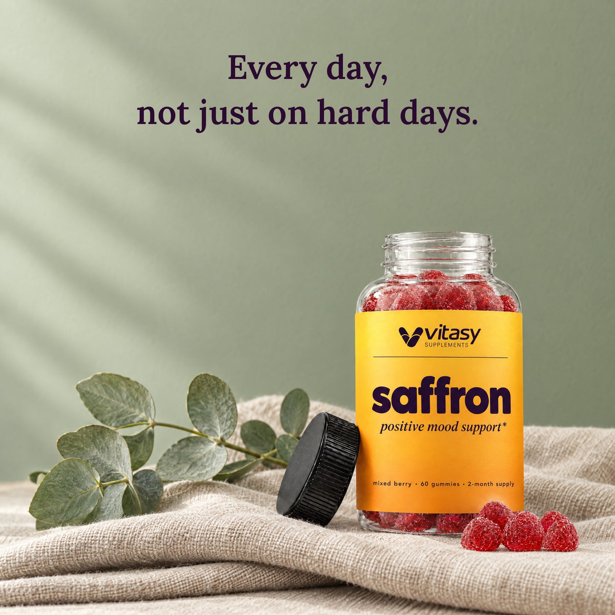 A daily mood gummy with saffron, not an as-needed one