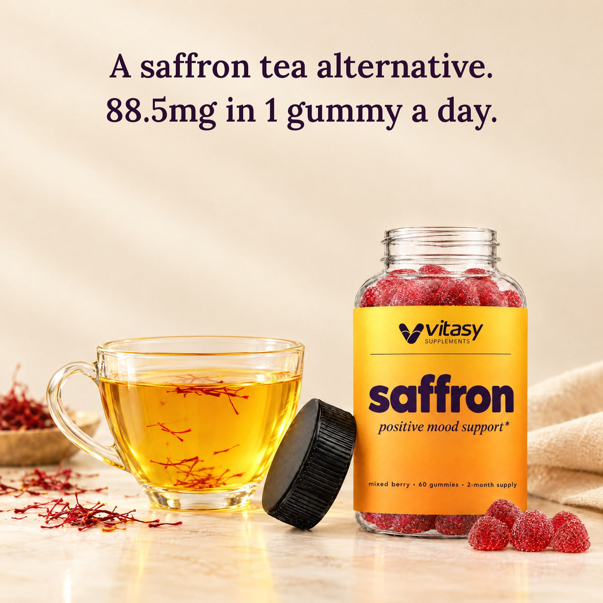 A saffron tea alternative: 88.5mg in 1 gummy a day