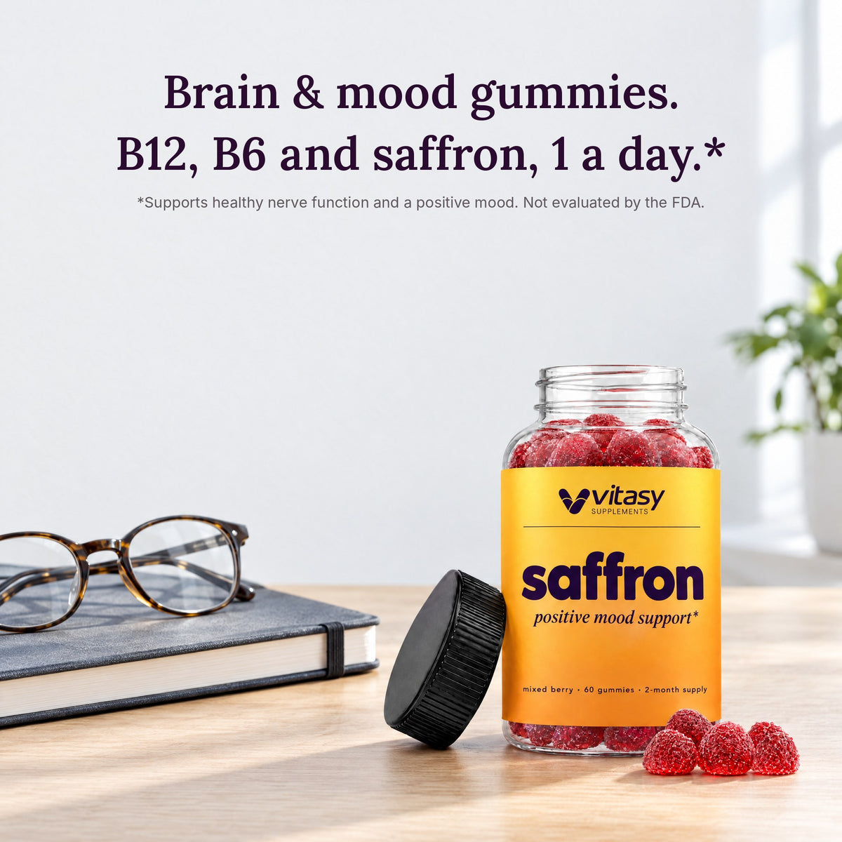 Brain & mood gummies: B12, B6 and saffron, 1 a day