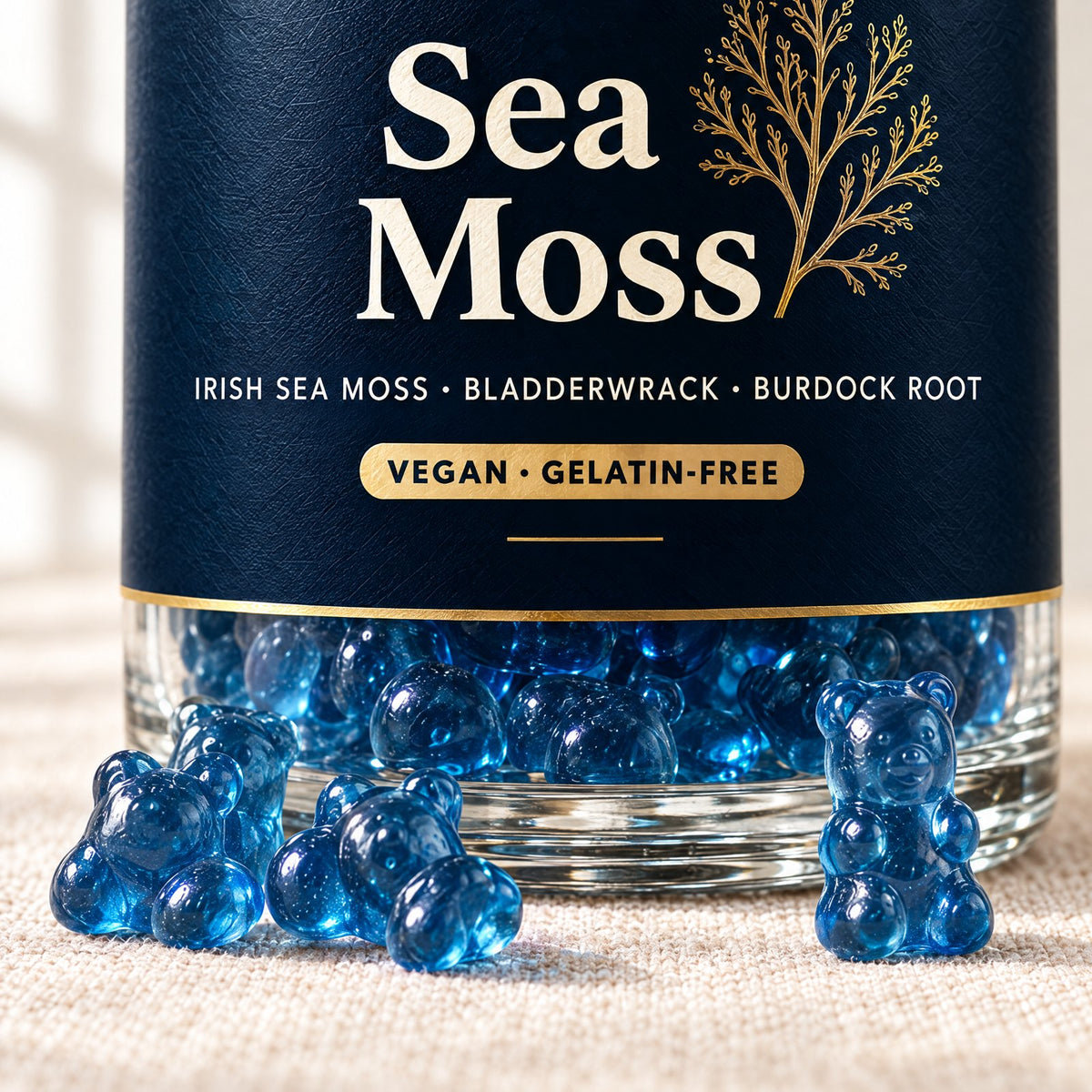 Close-up of the Vitasy jar label and the gummies inside