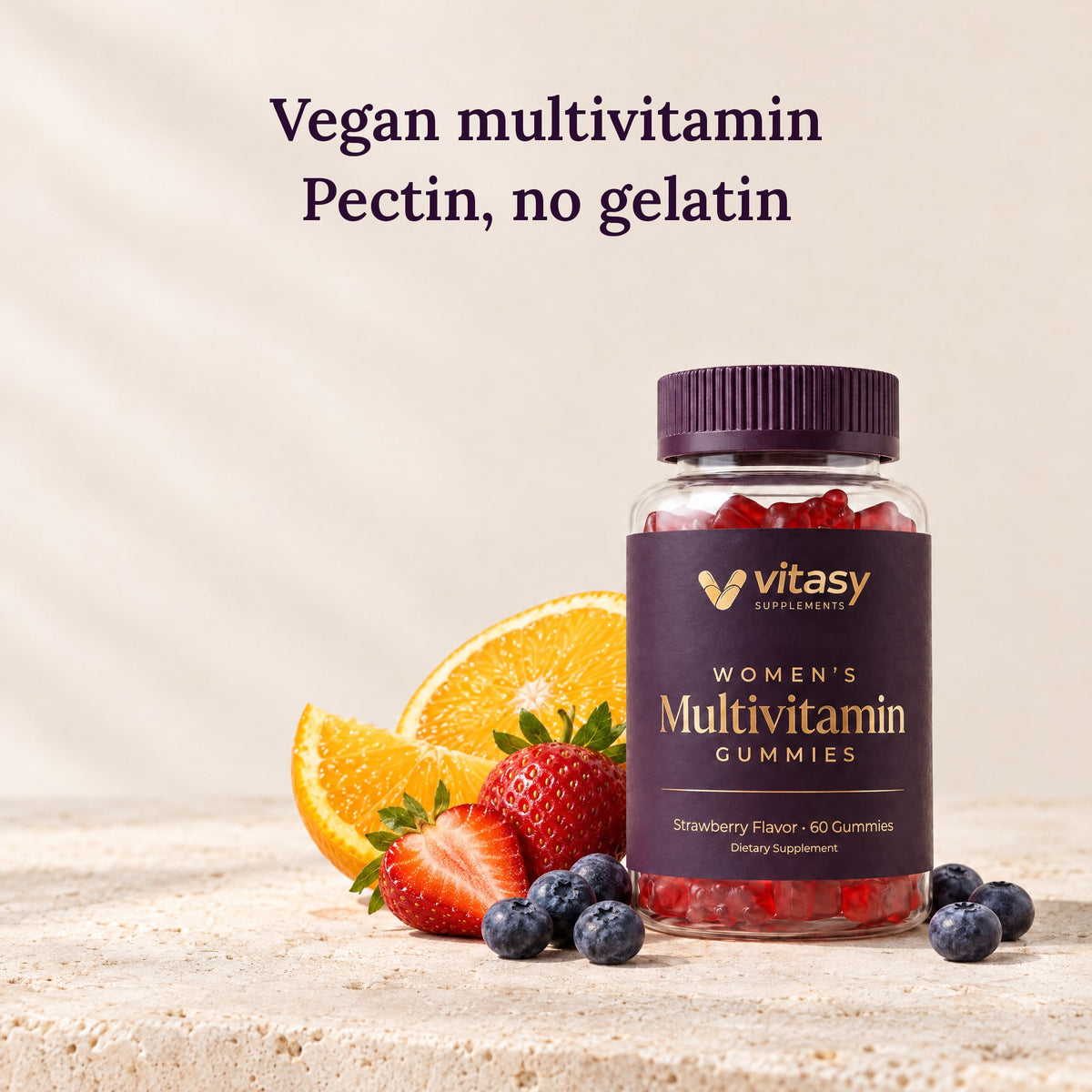 A vegan multivitamin for women: pectin gummies, no gelatin, 2 a day
