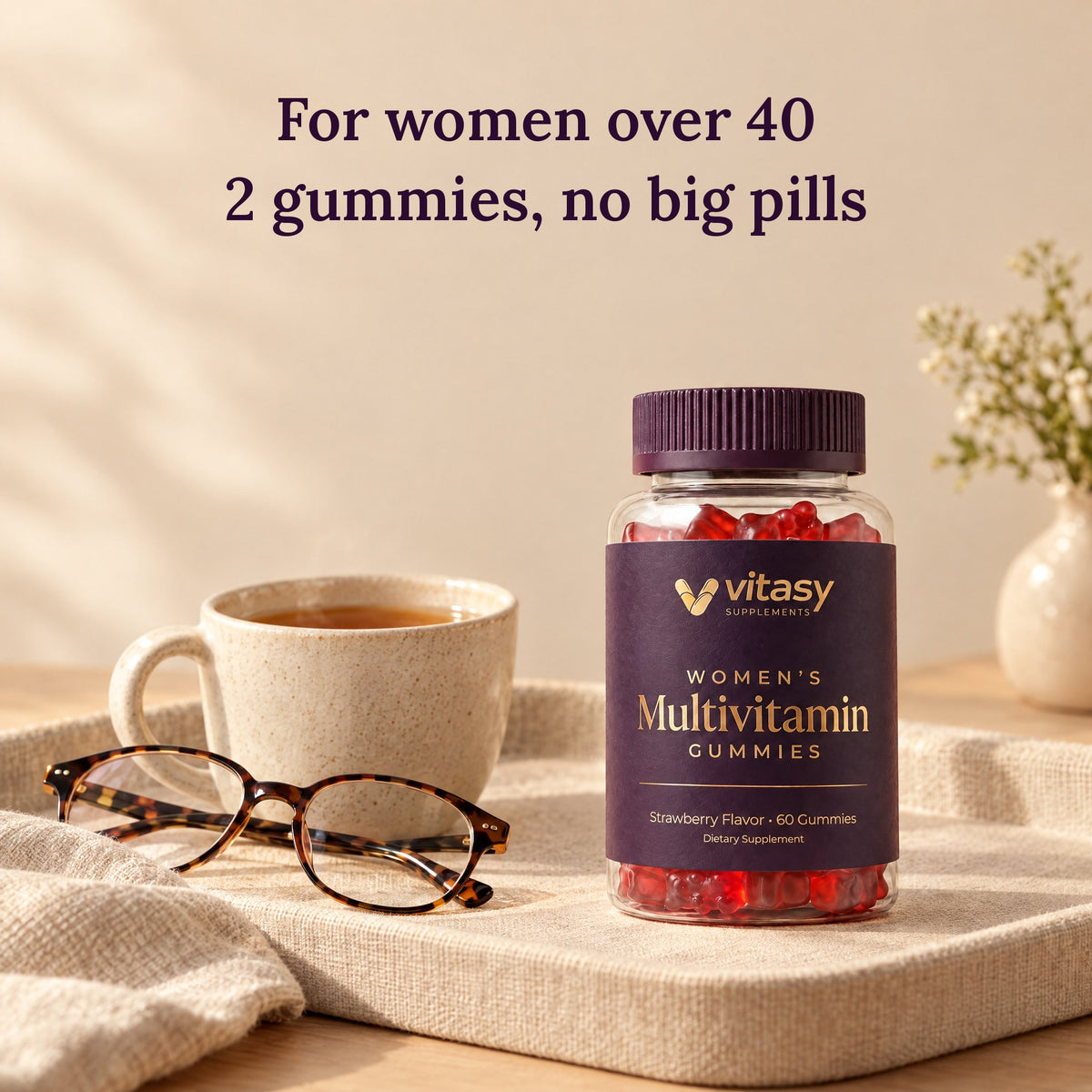 Multivitamin for Women Over 40 - Chewable Gummies, No Big Pills, 11 Vitamins & Minerals per 2 Gummies - 60 Count