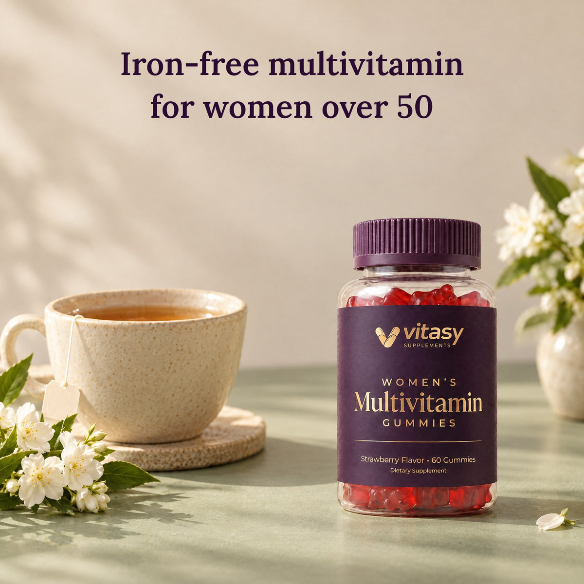 An iron-free multivitamin for women over 50: 11 vitamins & minerals, no iron