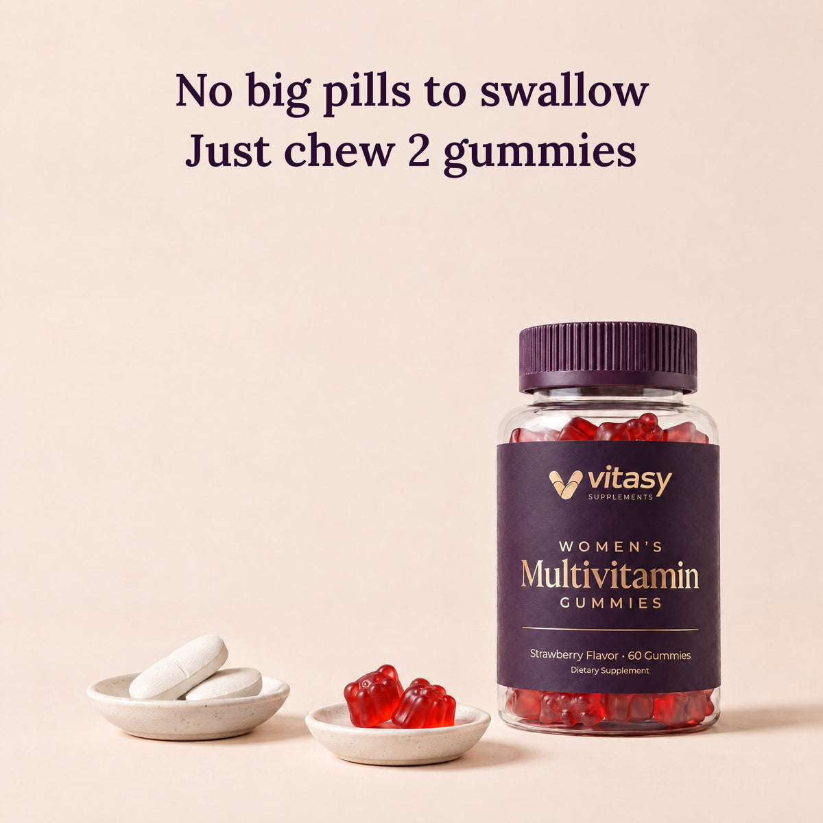 Multivitamin for Women - No Big Pills to Swallow, Chewable Gummies - 11 Vitamins & Minerals, 60 Count, 30 Servings