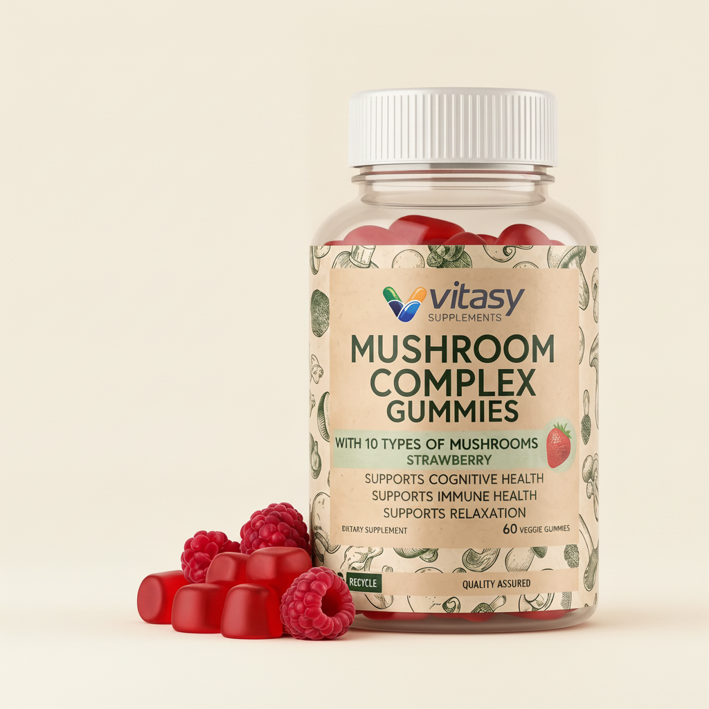 Gummies next to the jar