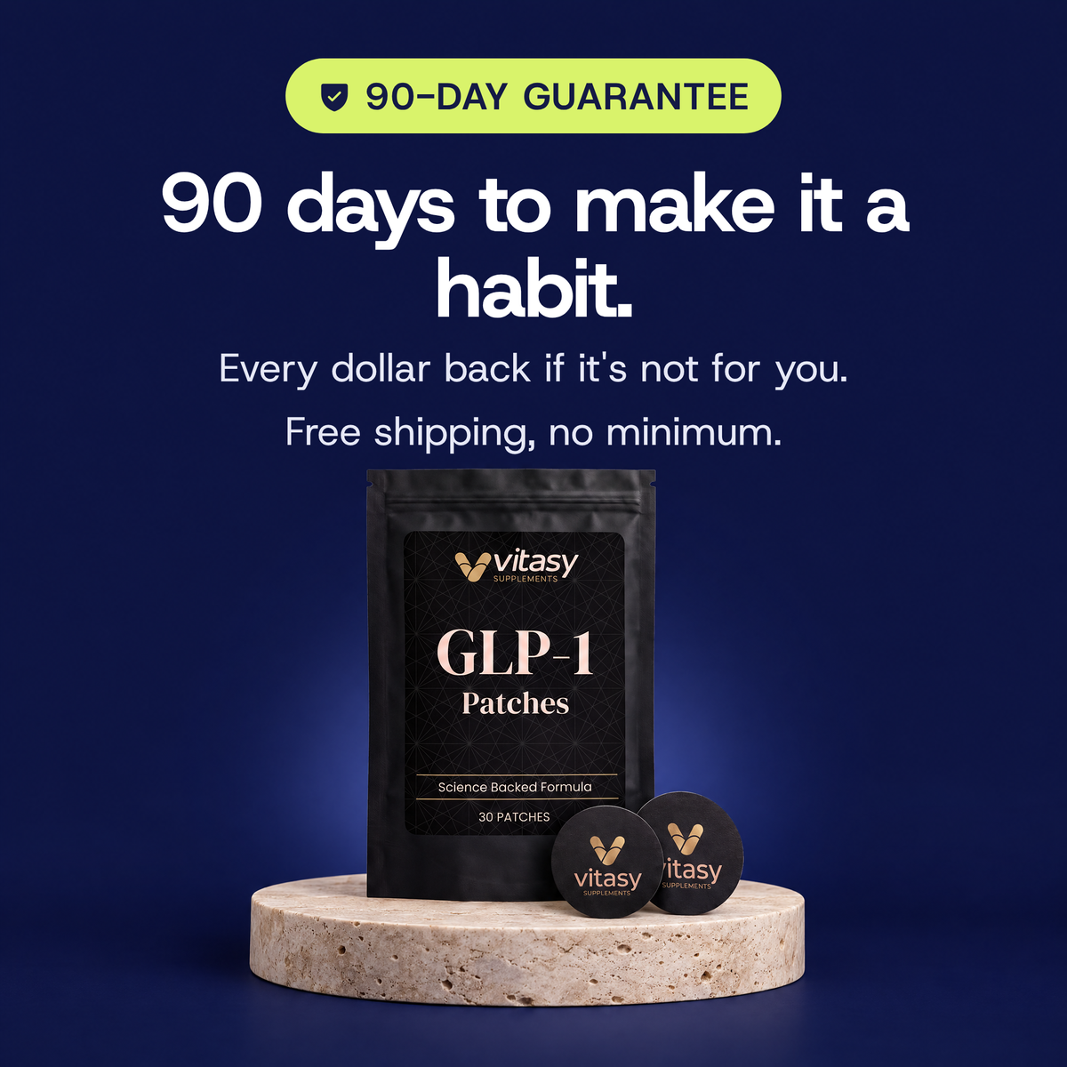 90-day money-back guarantee and free shipping for GLP-1 Patches