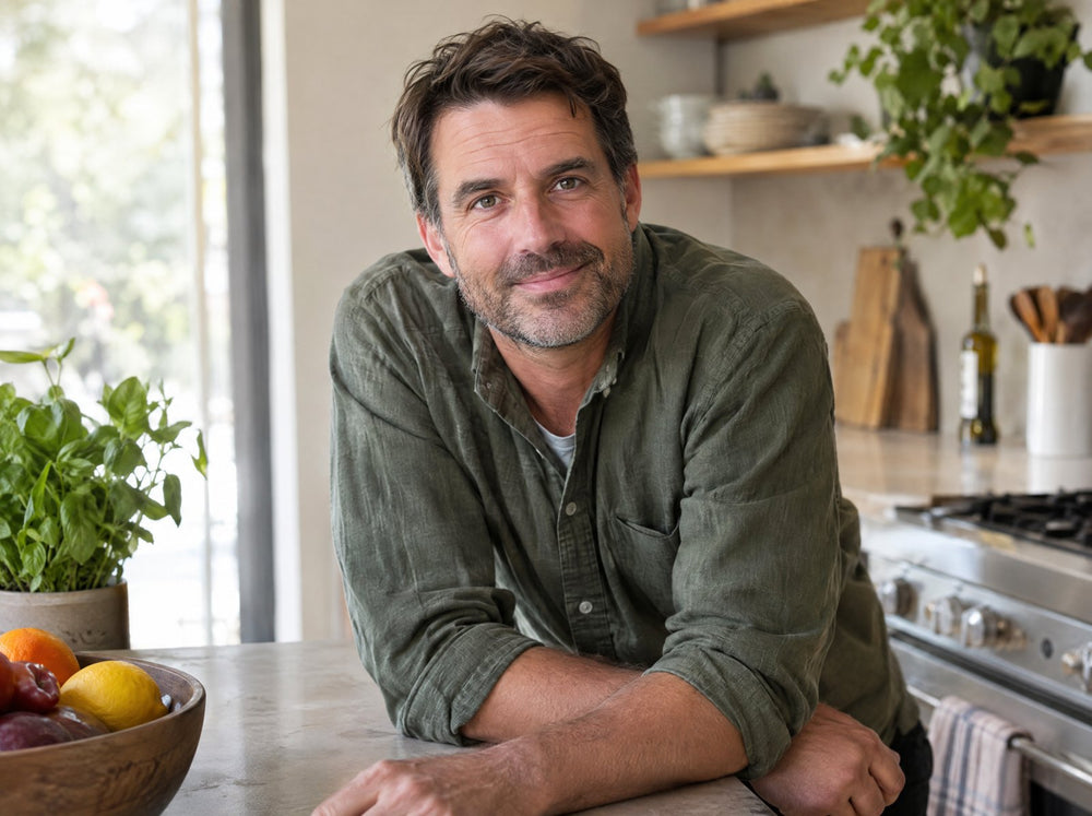 Man in his forties in his kitchen