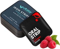 Iron Strips tin and raspberry strip pouch