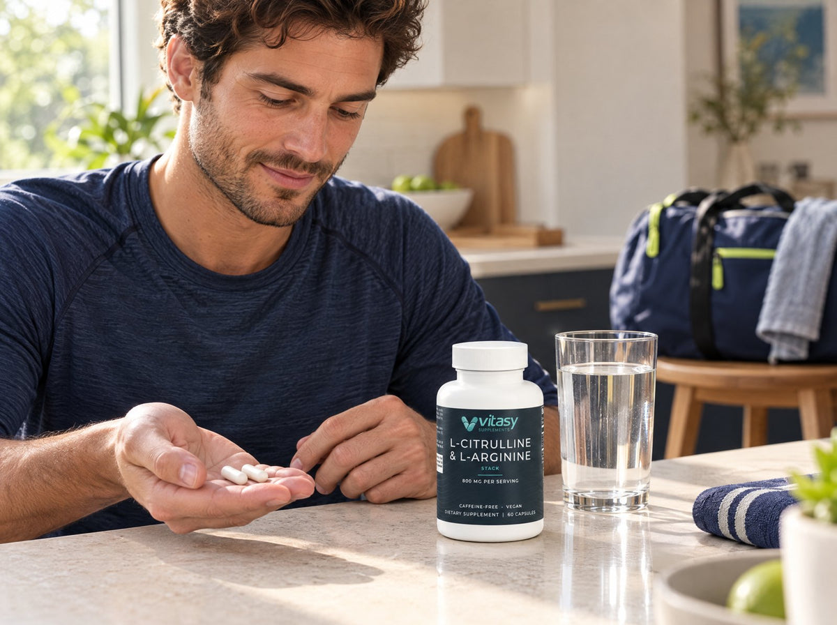 Two capsules with a glass of water in the morning