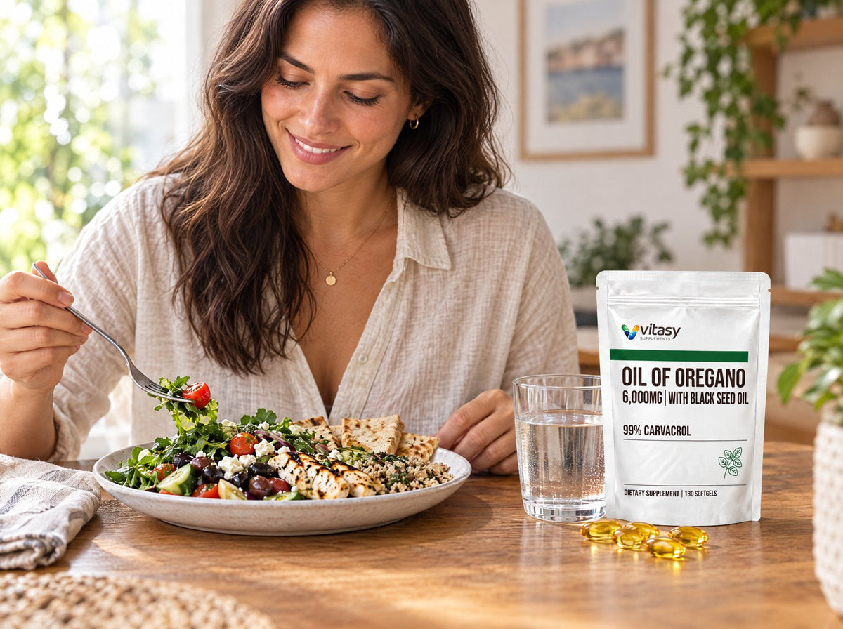 Oil of oregano pouch on the lunch table