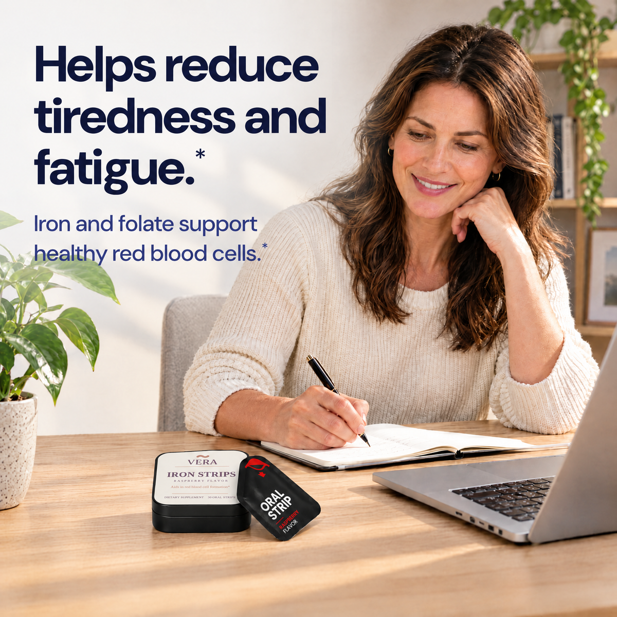 Helps reduce tiredness and fatigue. Iron and folate support healthy red blood cells