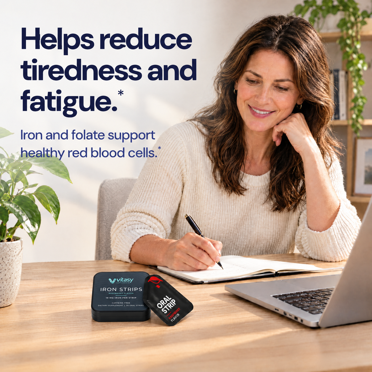 Helps reduce tiredness and fatigue. Iron and folate support healthy red blood cells