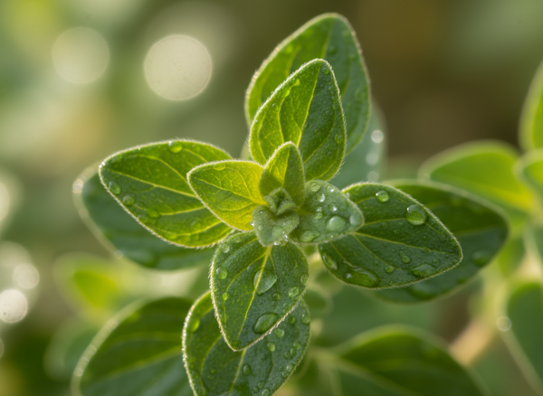 Close-up of fresh oregano leaves