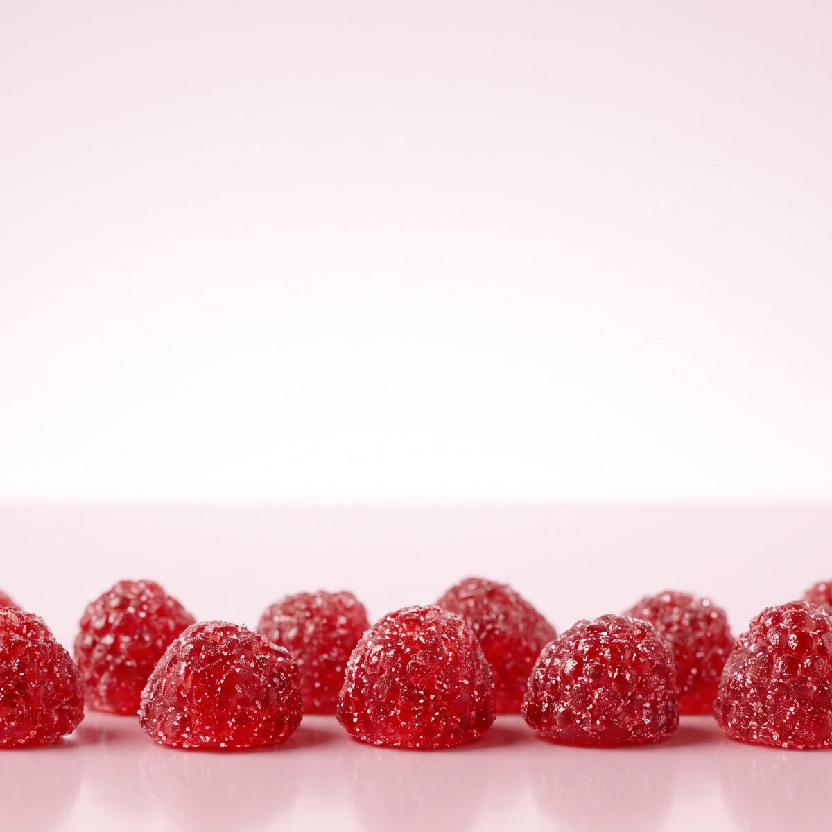 Close-up of red mixed berry gummies