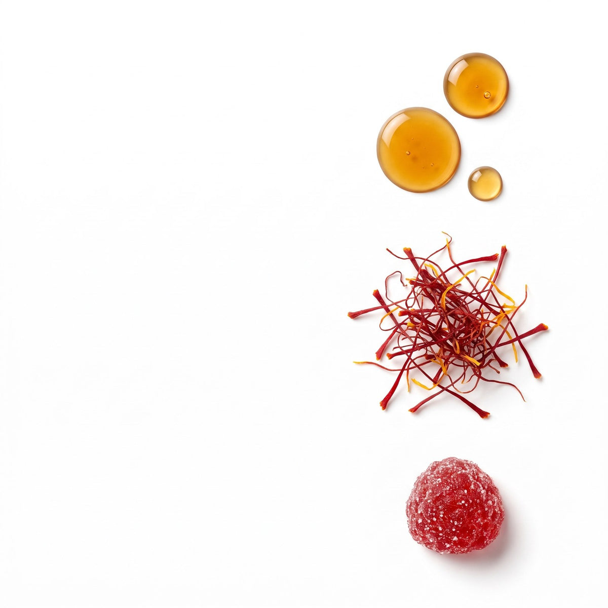Vitamin B6 droplets, saffron threads and a mixed berry gummy