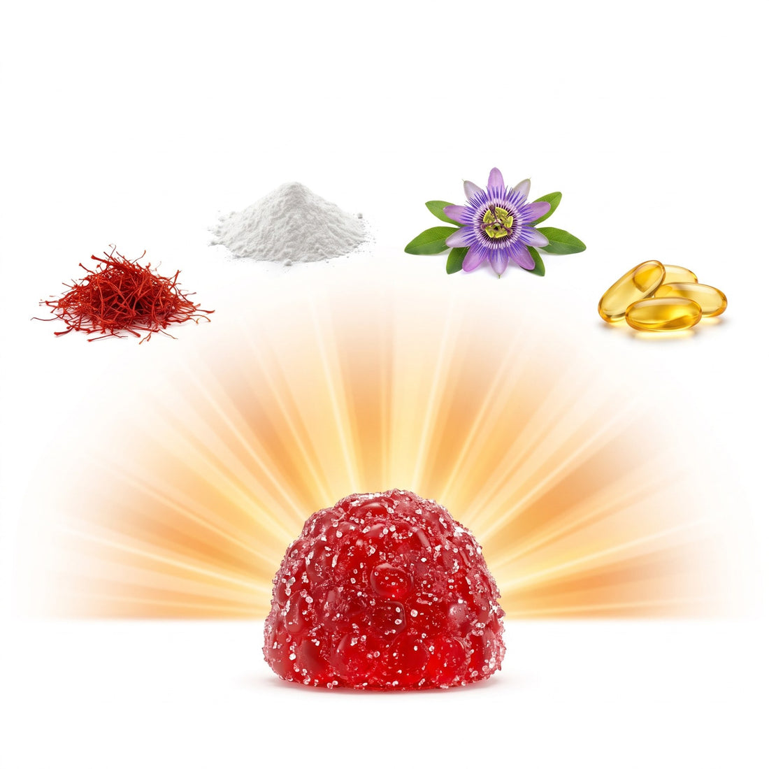 Saffron gummy with saffron, vitamin B12, manuka honey and vitamin D3