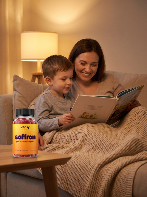 Mother and son reading together in the evening