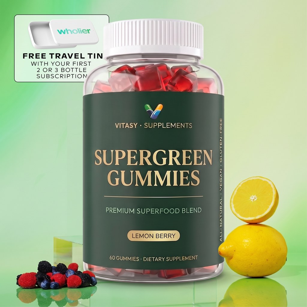 Supergreen Chlorophyll Gummies with Vitamins C, D3, E, B12 & Zinc - Energy and Gut Support - 100mg Chlorophyll Per Gummy - 60 Gummies, Sugar Free