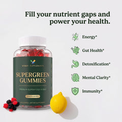 Supergreen Chlorophyll Gummies with Vitamins C, D3, E, B12 & Zinc - Energy and Gut Support - 100mg Chlorophyll Per Gummy - 60 Gummies, Sugar Free
