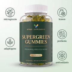 Supergreen Chlorophyll Gummies with Vitamins C, D3, E, B12 & Zinc - Energy and Gut Support - 100mg Chlorophyll Per Gummy - 60 Gummies, Sugar Free