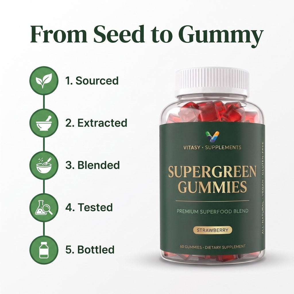 Supergreen Chlorophyll Gummies with Vitamins C, D3, E, B12 & Zinc - Energy and Gut Support - 100mg Chlorophyll Per Gummy - 60 Gummies, Sugar Free