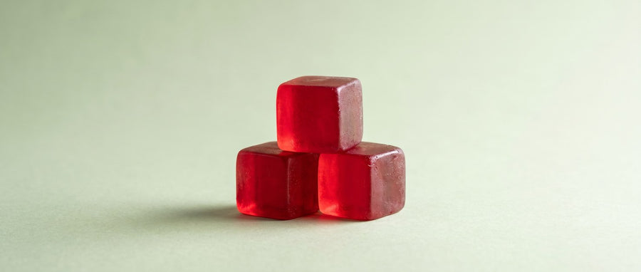 Close-up of chewable gummy cubes
