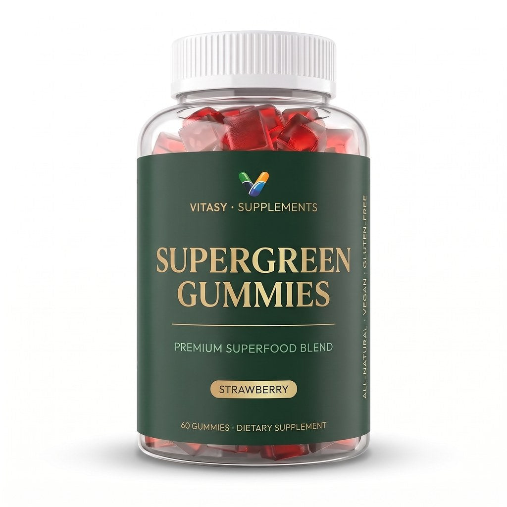 Supergreen Chlorophyll Gummies with Vitamins C, D3, E, B12 & Zinc - Energy and Gut Support - 100mg Chlorophyll Per Gummy - 60 Gummies, Sugar Free