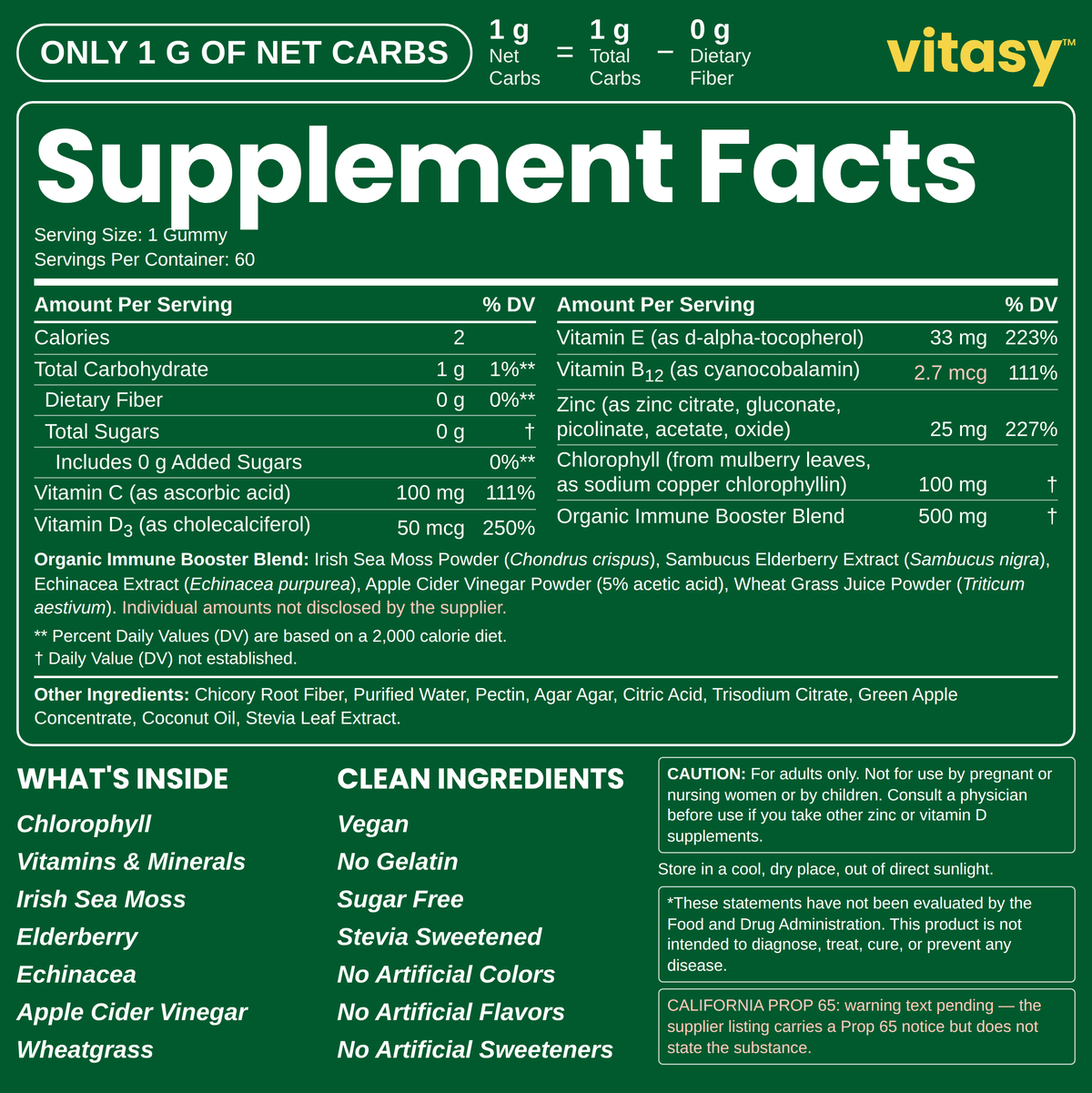 Chlorophyll Gummies - Greens Without the Powder or Shaker - 100mg Chlorophyll Per Serving with Vitamins & Botanicals - 60 Gummies, Sugar Free