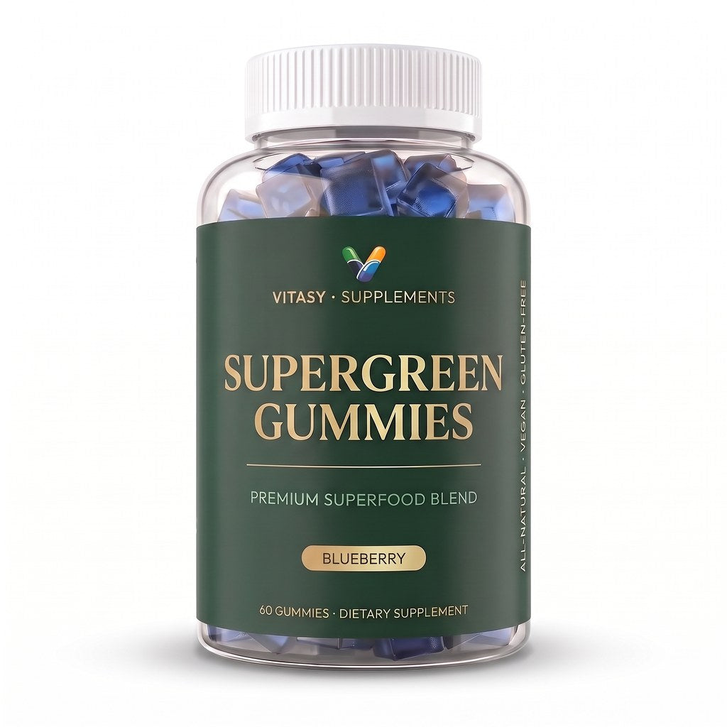Supergreen Chlorophyll Gummies with Vitamins C, D3, E, B12 & Zinc - Energy and Gut Support - 100mg Chlorophyll Per Gummy - 60 Gummies, Sugar Free