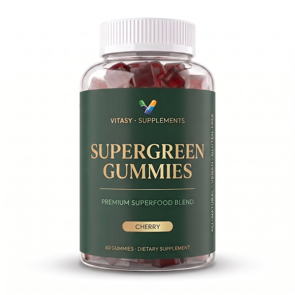 Supergreen Chlorophyll Gummies with Vitamins C, D3, E, B12 & Zinc - Energy and Gut Support - 100mg Chlorophyll Per Gummy - 60 Gummies, Sugar Free