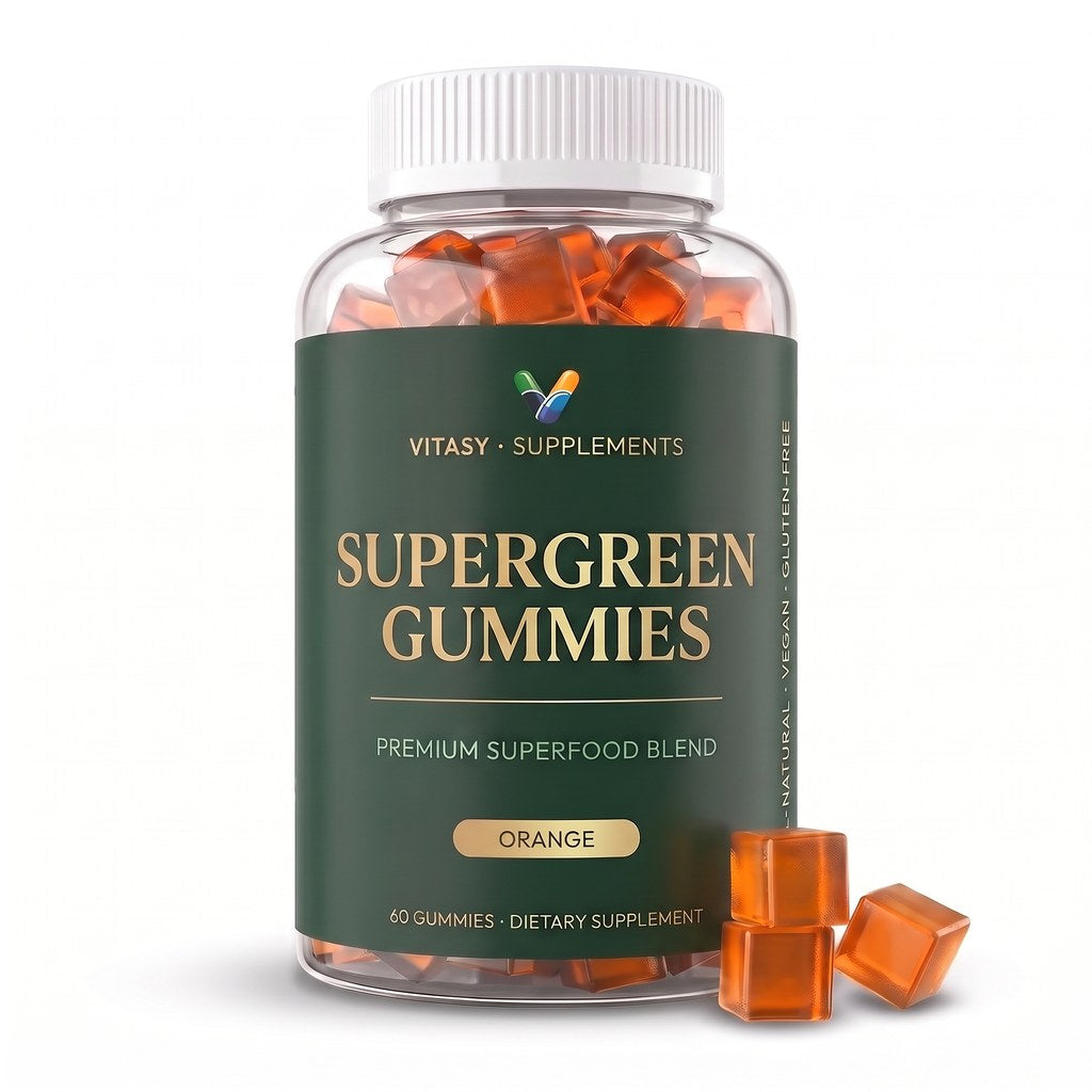 Supergreen Chlorophyll Gummies with Vitamins C, D3, E, B12 & Zinc - Energy and Gut Support - 100mg Chlorophyll Per Gummy - 60 Gummies, Sugar Free