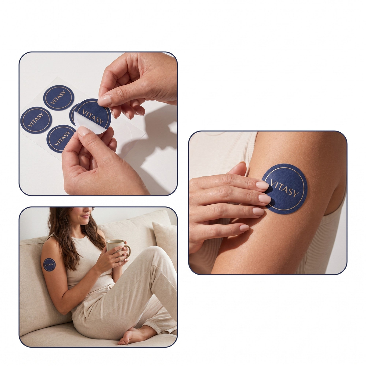 Three steps: peel, stick and wear a Vitasy patch