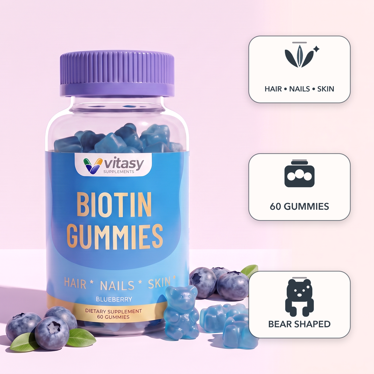 Biotin Gummies v2 - Gallery Image 3 - Blueberry hero