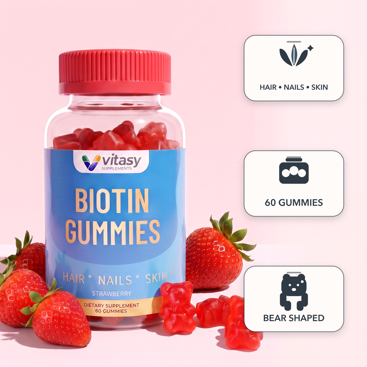 Biotin Gummies v2 - Gallery Image 1 - Strawberry hero