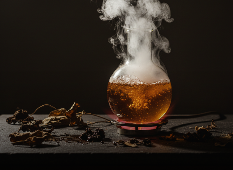 Heat-processed extract boiling in laboratory glassware