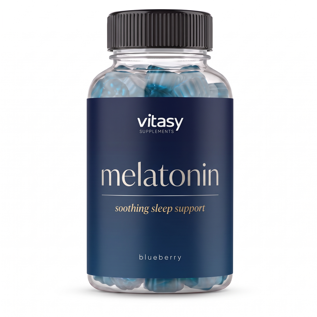 Melatonin Gummies Blueberry Vitasy packshot (midnight luxe)