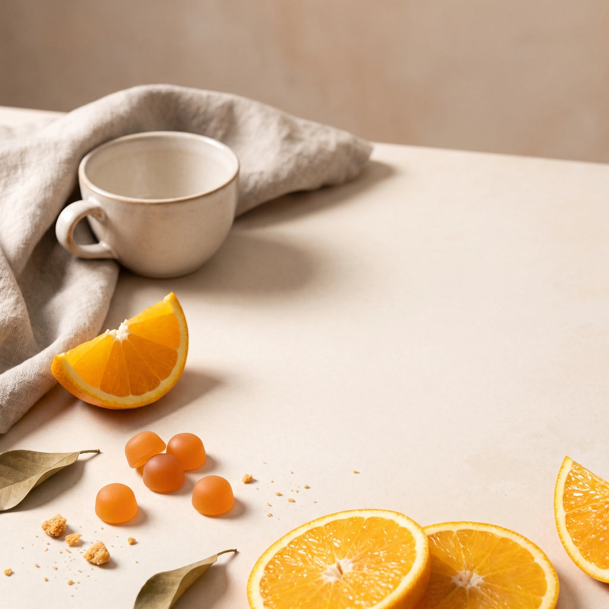 Vitasy Vitamin C Gummies v2 — ingredient-support visual translated to Orange context — Orange