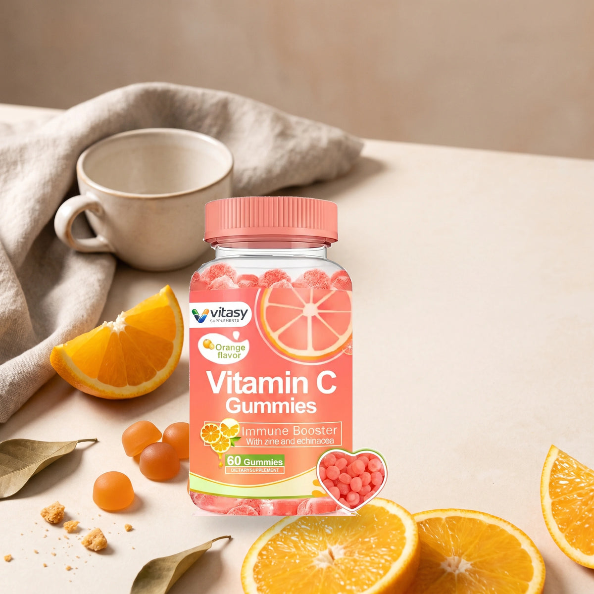 Vitasy Vitamin C Gummies v2 — suggested-use visual translated to grounded product/routine — Orange