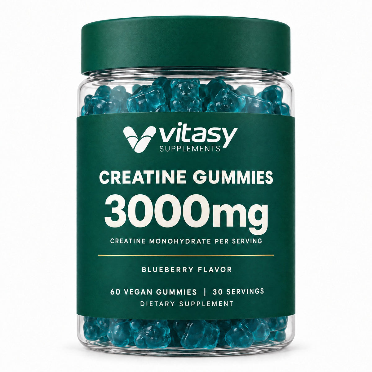Vitasy Creatine Gummies jar, 3000mg creatine monohydrate per serving